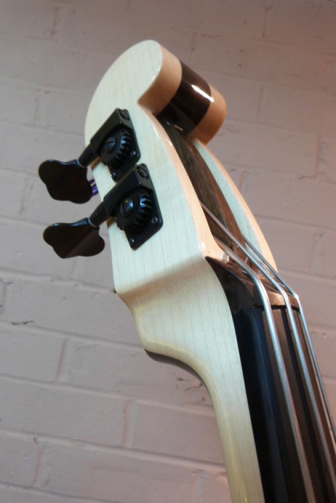 KK Baby Bass KB Vintage electric upright bass head side with black strip