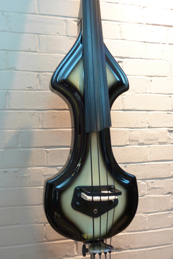 KK Baby Bass model KB1 natural wood to black burst body– electric upright bass